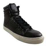 Mens Hi Top Baseball Boot Trainers Black Faux Leather Skate Shoe Size UK 6-12