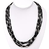 Handmade Black Agate Necklace With Silver Floral Beads