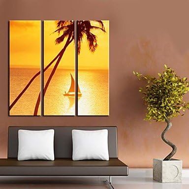 Coconut Trees and Sailing Canvas Art landscape Set of 3