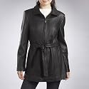 BGSD Women's Belted New Zealand Lambskin Leather Swing Coat - Misses & Petite