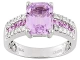14KT WG 3.10CTW KUNZITE PINK SAPPHIRE AND .26CTW DIAMOND RING