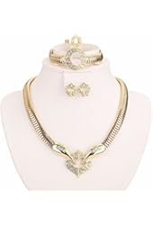 Moochi 18K Gold Plated Africa Royal Style Necklace Earrings Ring Bracelet Jewelry Set Costume Show