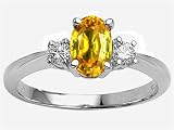 1.10 cts Genuine Oval Yellow Sapphire and Diamond Engagement Ring - 14kt White or Yellow Gold