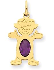 14k Yellow Gold Girl 6x4 Oval Genuine Amethyst-Feb. Metal Wt- 0.6g