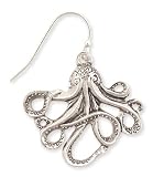 Large Antiqued Silver Metal Octopus Dangle Earrings