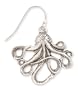 Large Antiqued Silver Metal Octopus Dangle Earrings