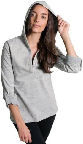 Give Apparel Meaning Women's Hooded Henley-Med-Lt. Grey Marled