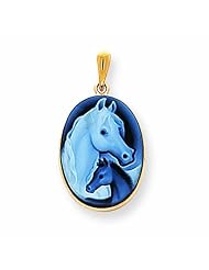14K Gold Horse & Pony Profile Agate Cameo