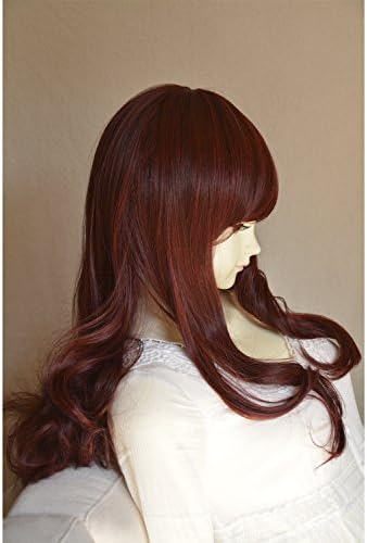 Liz Wig Sexy Heat Friendly Long Curly Wavy Lolita Cosplay Party Hair Wig 26'' 65cm (Dark Red / Black)