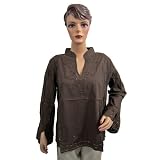 Womens High Fashion Tunic Dark Brown Sequin Embroidered Cotton Top Medium Size
