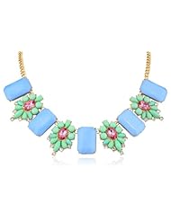 Multi-Color Floral and Geometric Cabochon Statement Gold Tone Necklace, 18.5"+3" Extender