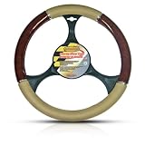 STEERING WHEEL COVER – BEIGE WITH WOOD AND CHROME TRIM