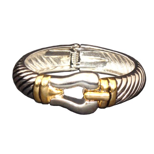 Silver Goldtone Bands Buckle Fashion Jewelry Cuff Bracelet 8\