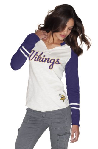 NFL Women's Minnesota Vikings Sport Envy Long Sleeve with Raw Edge Neckline (Vintage White/Purple, Medium)