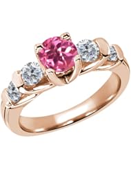 1.88 Ct Round Pink Mystic Topaz G/H Diamond 14K Rose Gold Ring