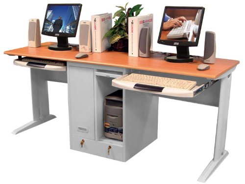 Luxor 2 Person Steel Frame Computer Workstation in Teak
