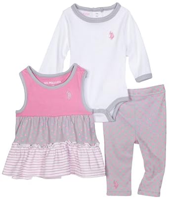 U.S. POLO ASSN. Baby-Girls Newborn Three Piece Gift Set