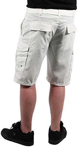 Indigo 30 Men's Classic Belted Cargo Short, White, Size 38