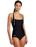 Speedo Womens Xtra Life Lycra Aquatic Piped Empire Swimsuit, Black, 16