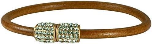 HamptonGems Hampton GEMS-TAN Leather Bracelets with Pave Crystals- Magnetic Closure.