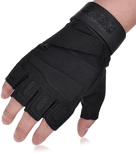 FunnyPro Military Gloves Half-finger Fingerless Tactical Airsoft Hunting Riding Cycling Gloves Outdoor Sports Athletic Biking Fingerless Gloves(Black-1)
