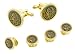 Gold plated slight antique finish faux french coin cufflinks and shirt studs set with presentation box. Made in the USA