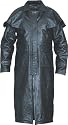 Men's BLACK Premium Buffalo Leather MOTORCYCLE Duster w zip-out liner, Leg straps, removable cape.