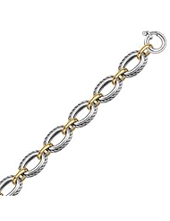 18K Yellow Gold and Sterling Silver Chain Necklace in a Cable Motif