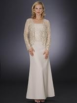 Champagne Beaded Lace Formal Evening Dress with Jacket - Mother of Bride & Groom, Wedding, Party, MOB Gown by Sean Collection (7286)