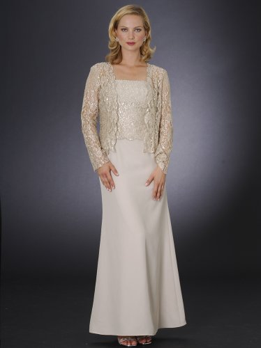 Champagne Beaded Lace Formal Evening Dress with Jacket - Mother of Bride & Groom, Wedding, Party, MOB Gown by Sean Collection (7286) Dresses for Mother of The Bride