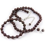 Dark Chocolate Satin-Finish 8mm Glass Pearl Necklace, Bracelet and Earring Set by Margot Townsend