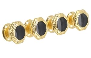 Mens Shirt Studs Octogon Etched Black Gold Plated Push Through Buttons