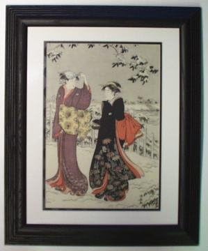 Kiyonaga Snow Scene 1 ~ Framed Vintage Woodblock Print