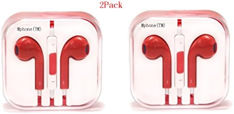 Mphone(TM) 2Pack High Quality Earphone In-ear Headphone with Microphone & Volume Control for I Phone I Pad I Pod High Quality 3.5 Mm Plug for Mp3 Player(Red)