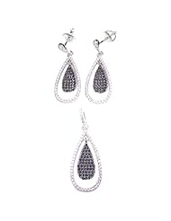 Sterling Silver Micro Pave Cubic Zirconia Earrings and Pendant Set