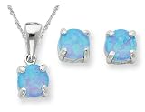 Created Blue Opal Earring and Pendant Set 1/2 Carat (ctw) in Sterling Silver with Chain