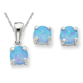 Created Blue Opal Earring and Pendant Set 1/2 Carat (ctw) in Sterling Silver with Chain