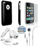 Black Polycarbonate Slim Fit Case + Full LCD Reusable Screen Protector + 3-in1 Charger + High Quality Handsfree Earphones with mic and On/off switch for iPhone 3G / 3GS Incl. DBROTH Microfiber Cleaning ClothCleaning Cloth