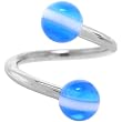 Light Blue White Striped Spiral Twister Belly Ring