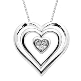 XPY Sterling Silver Heart with Diamonds in Heart Frame Pendant Necklace, 18"