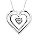 XPY Sterling Silver Heart with Diamonds in Heart Frame Pendant Necklace, 18