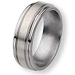 Silver Inlaid Grooved Edge Brushed and Polished Titanium Ring (8.0 mm) With Wood Box - Sizes 8.5-12