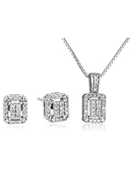 Sterling Silver Emerald Shaped Diamond Earrings and Pendant Necklace Set (0.35 cttw, I-J Color, I2-I3 Clarity), 18"