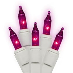 Set of 50 Pinkish Purple Everglow Mini Christmas Lights - White Wire