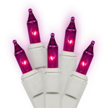 Set of 50 Pinkish Purple Everglow Mini Christmas Lights - White Wire Set of 50 Pinkish Purple Everglow Mini Christmas Lights - White Wire