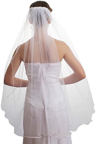 2016 New Womens Bride Veil 15cm Edge Fingertip Length Crystal (1.5cm, white)
