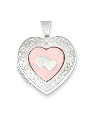 Sterling Silver Pink Mother of Pearl 21mm Double Heart Locket