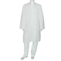 White Cotton Clothing Kurta Pajama for Meditation Size L Chest :44 (chgkp078)