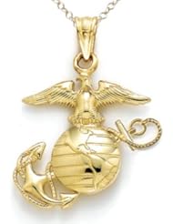 14kt Yellow Gold Small Polished Marine Corps Emblem Pendant - Chain Included