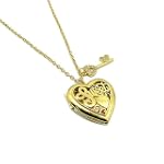 Gold Sweet Heart Locket and Key Charm Necklace